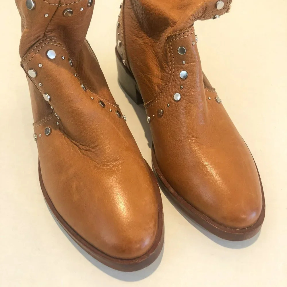 Dolce Vita 100% Leather Western Embellished Tan Cognac Ankle Booties Women's 5.5 - Picture 3 of 10